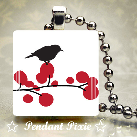 Black Bird Wooden Scrabble Tile Pendant Black Bird Wooden Scrabble Tile Pendant