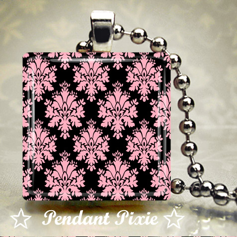 Pink and Black Classic Scrabble Pendants Pink and Black Classic Scrabble Pendants