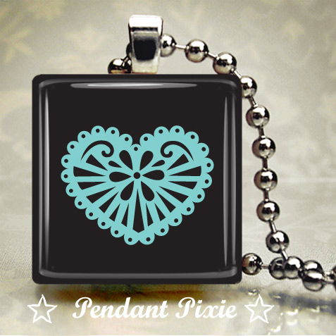 Blue and Black Heart Scrabble Pendant Blue and Black Heart Scrabble Pendant