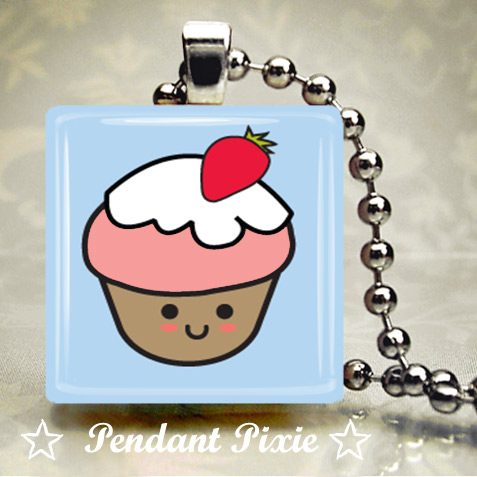 Cute Blue Cupcake Scrabble Tile Pendant Cute Blue Cupcake Scrabble Tile Pendant