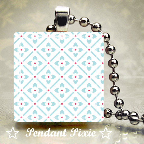 Blue and Pink Floral Pattern Scrabble Pendant