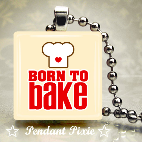 Born to Bake Wooden Scrabble Tile Pendan Born to Bake Wooden Scrabble Tile Pendan