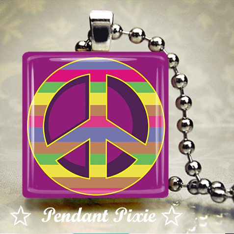Colourful Peace Sign Scrabble Pendant Colourful Peace Sign Scrabble Pendant