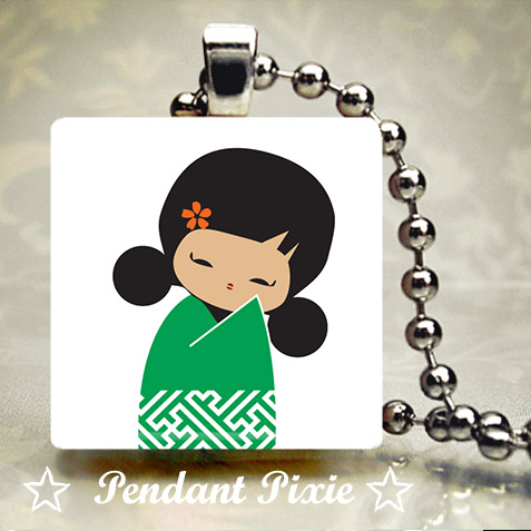 Japanese Kawaii Doll Green Scrabble Tile Pendant Japanese Kawaii Doll Green Scrabble Tile Pendant