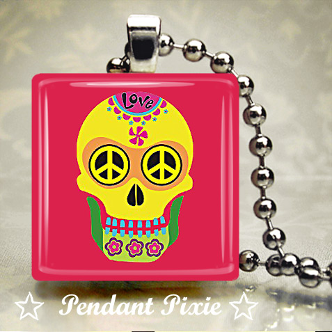 Day Of The Dead Skull Scrabble Pendant Day Of The Dead Skull Scrabble Pendant