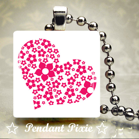 Floral Pink Heart Scrabble Pendant Floral Pink Heart Scrabble Pendant