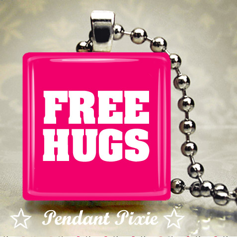 Pink Free Hugs Scrabble Tile Pendant