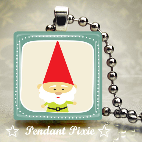 Ultra Cute Gnome Scrabble Tile Pendant
