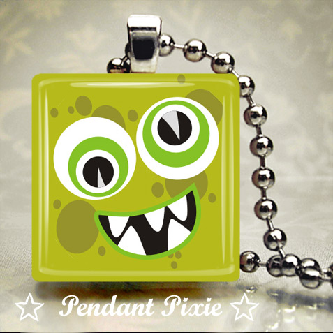 Funny Green Monster Scrabble Pendants Funny Green Monster Scrabble Pendants