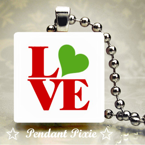 Red and Green LOVE Scrabble Pendant Red and Green LOVE Scrabble Pendant