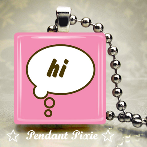 Pink Hi Scrabble Tile Pendant Pink Hi Scrabble Tile Pendant