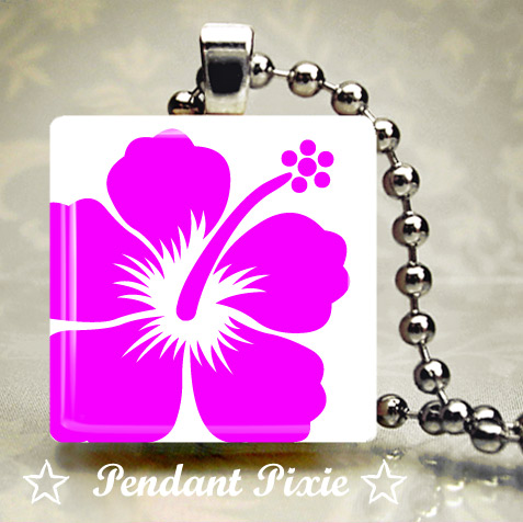 Pink Hibiscus Flower Wooden Scrabble Tile Pendant Pink Hibiscus Flower Wooden Scrabble Tile Pendant