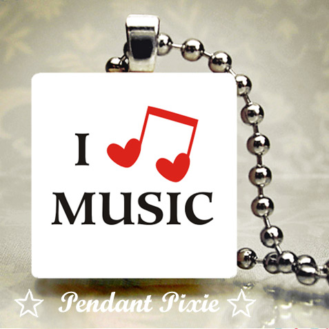 I Love Heart Red Music Scrabble Tile Pendant I Love Heart Red Music Scrabble Tile Pendant