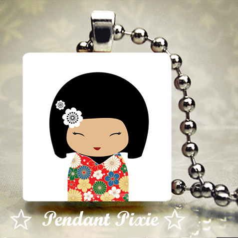 Cute Japanese Kawaii Doll Scrabble Tile Pendant Cute Japanese Kawaii Doll Scrabble Tile Pendant