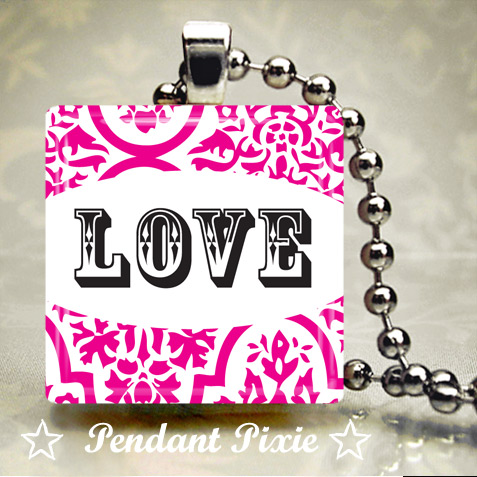 Pink Valentines LOVE Scrabble Pendant Pink Valentines LOVE Scrabble Pendant