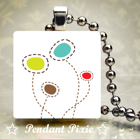 Bright Modern Flowers Scrabble Pendant
