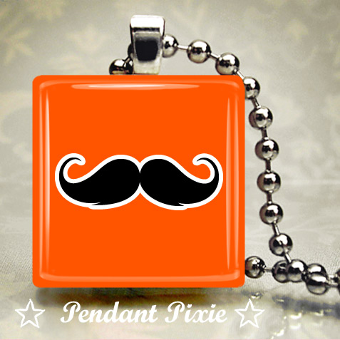 Bright Orange Moustache Scrabble Pendant Bright Orange Moustache Scrabble Pendant