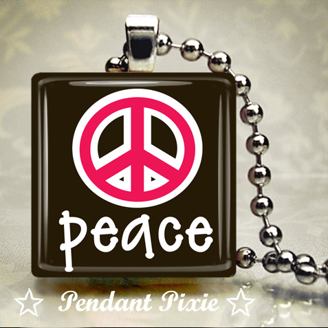 Bright Pink Peace Sign Scrabble Pendant Bright Pink Peace Sign Scrabble Pendant