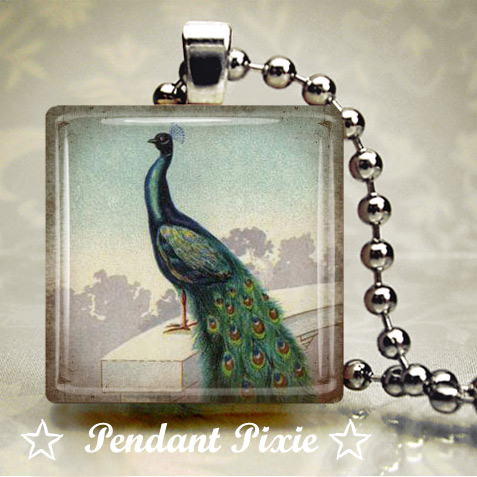 Classic Peacock Scrabble Pendant