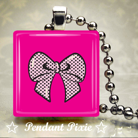 Cute Pink Bow Ribbon Scrabble Tile Pendant Cute Pink Bow Ribbon Scrabble Tile Pendant