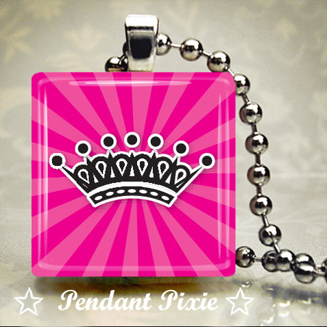 Pink Princess Crown Scrabble Pendants
