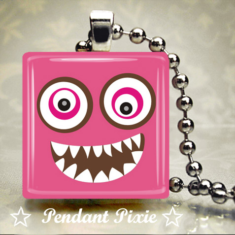 Pink Monster Scrabble Pendant Pink Monster Scrabble Pendant