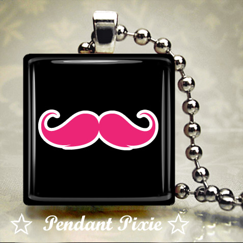 Cute Pink Moustache Wooden Scrabble Pendant Cute Pink Moustache Wooden Scrabble Pendant