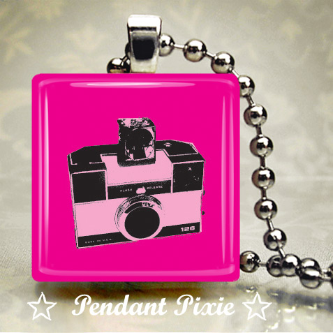 Retro Pink Camera Scrabble Tile Pendant Retro Pink Camera Scrabble Tile Pendant