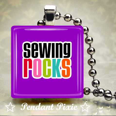 Purple Sewing Rocks Scrabble Pendant