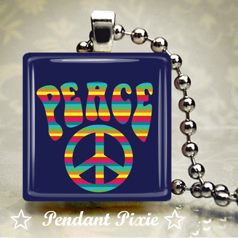 Hippie Peace Scrabble Tile Pendant Hippie Peace Scrabble Tile Pendant