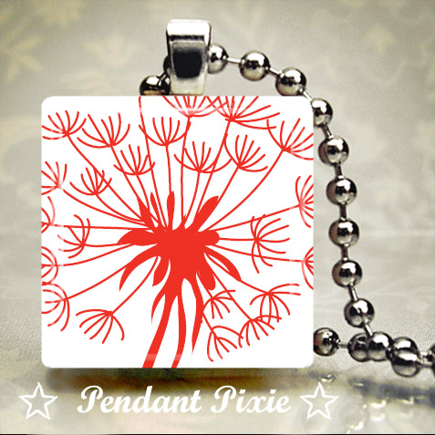 Red Funky Flower Scrabble Pendant