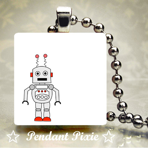Robot Scrabble Tile Pendant
