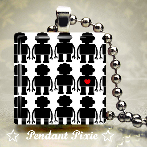Robot LOVE Scrabble Tile Pendant Robot LOVE Scrabble Tile Pendant