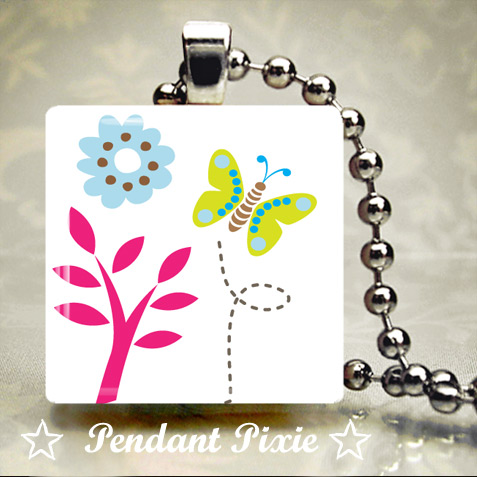 Spring Floral Scrabble Pendant