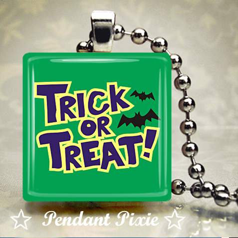 Green Halloween Trick or Treat Pendants