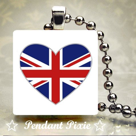 Union Jack Love Heart Scrabble Pendants Union Jack Love Heart Scrabble Pendants