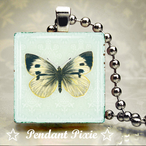 Vintage Butterfly Scrabble Tile Pendant