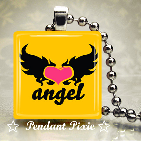 Yellow Angel Wings Scrabble Pendant
