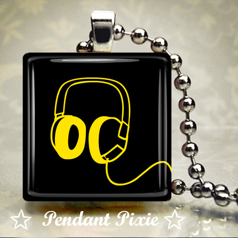 Yellow Headphones Scrabble Pendant Yellow Headphones Scrabble Pendant